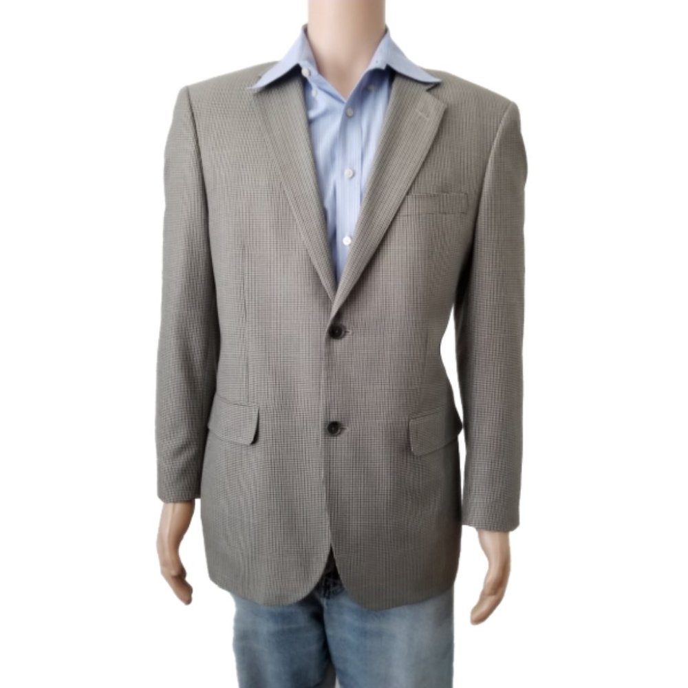 Joseph & Feiss Blazer Sport Coat Houndstooth Two Button Gray and Black Mens 42R